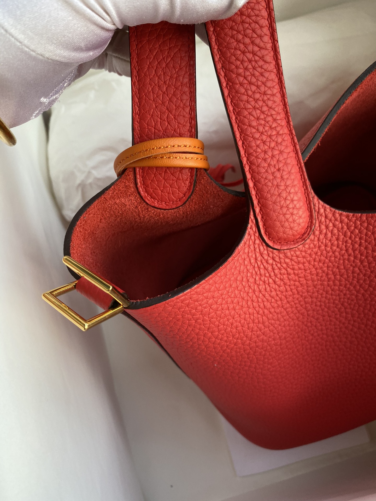 에르메스 피코탄 락18 레드 금장 소가죽